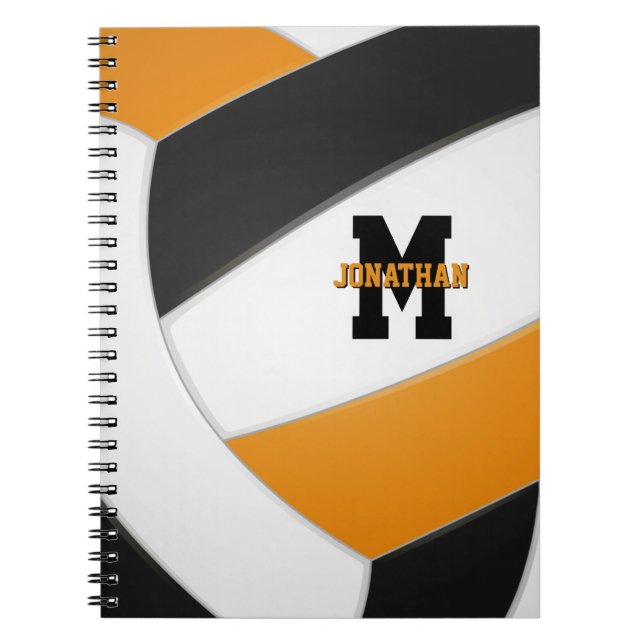 Schwarz-Orange-Mannschaftsfarben Jungs-Volleyball Notizblock (Vorderseite)