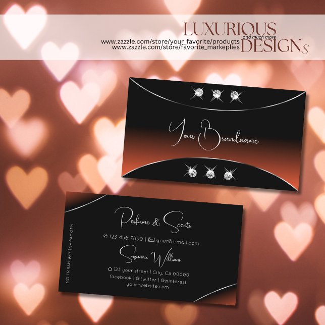 Schwarz Orange mit Silberdekor und glänzenden Juwe Visitenkarte (Von Creator hochgeladen)