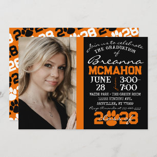 Schwarz & Orange Paw Abschluss Foto Einladung