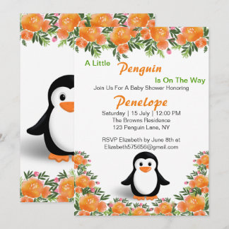 Schwarz-Orange-Penguin | Orange und grüne Blume Einladung