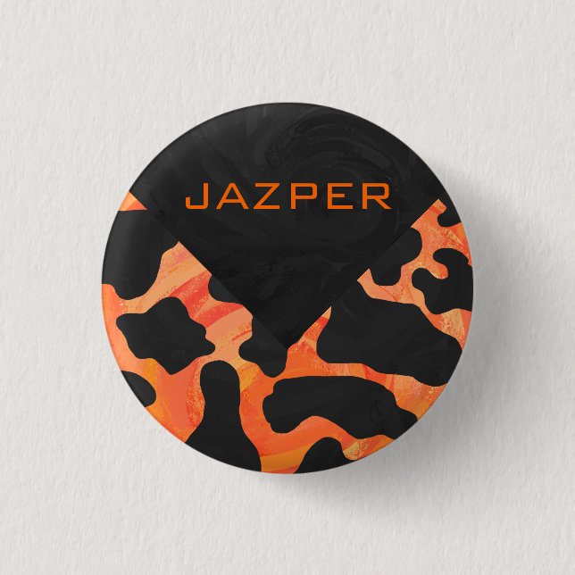 Schwarz-Orange-Print, Monogram-Kuh Button (Vorderseite)