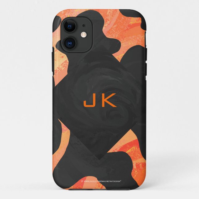 Schwarz-Orange-Print, Monogram-Kuh Case-Mate iPhone Hülle (Rückseite)