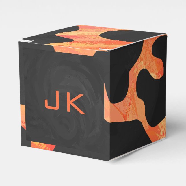 Schwarz-Orange-Print, Monogram-Kuh Geschenkschachtel (Vorderseite)