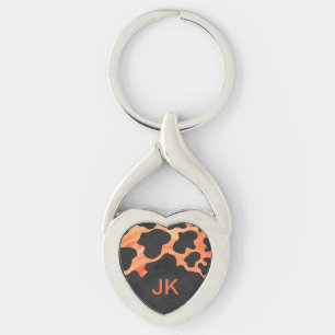 Schwarz-Orange-Print, Monogram-Kuh Schlüsselanhänger