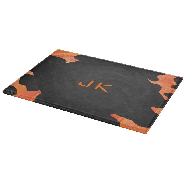 Schwarz-Orange-Print, Monogram-Kuh Schneidebrett (Ecke)