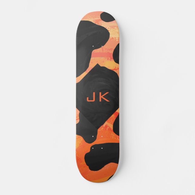 Schwarz-Orange-Print, Monogram-Kuh Skateboard (Vorderseite)