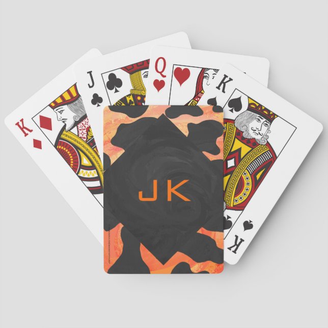Schwarz-Orange-Print, Monogram-Kuh Spielkarten (Rückseite)