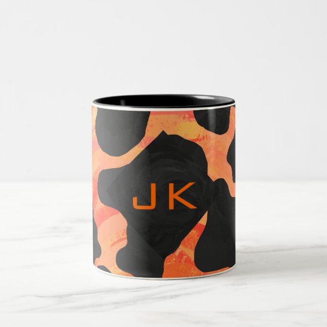 Schwarz-Orange-Print, Monogram-Kuh Zweifarbige Tasse (Mittel)