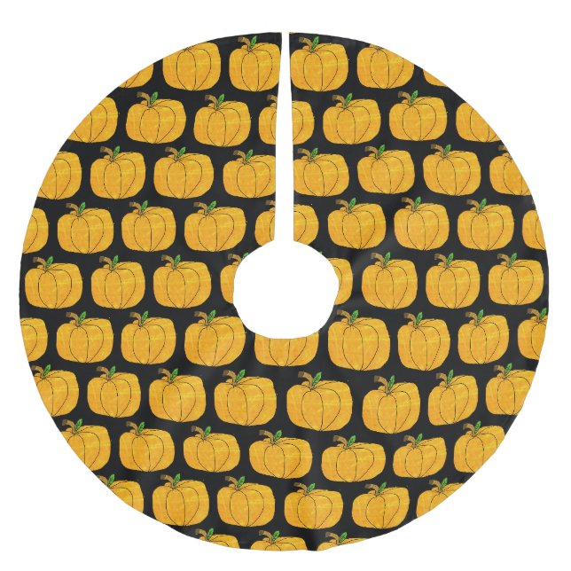 Schwarz-Orange Pumpkins Halloween-Baumrock Polyester Weihnachtsbaumdecke (Vorderseite)