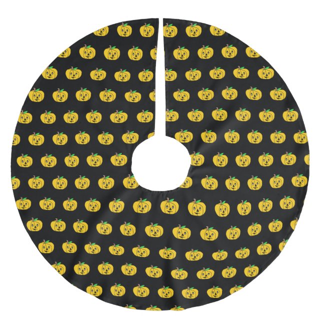 Schwarz-Orange Pumpkins Halloween-Baumrock Polyester Weihnachtsbaumdecke (Vorderseite)