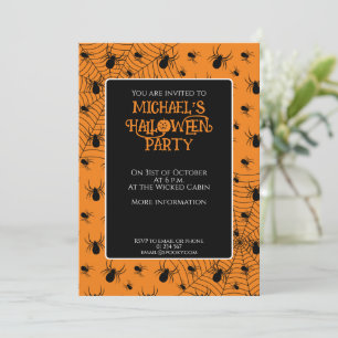 Schwarz-Orange Spinnen Halloween-Party Custom Einladung