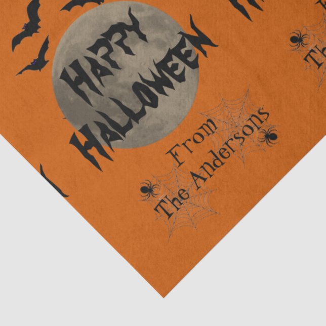 Schwarz Orange Spooky Bats Muster Halloween Seidenpapier (Detail)