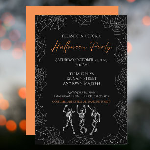 Schwarz-Orange-Tanzskelette-Halloween-Party Einladung