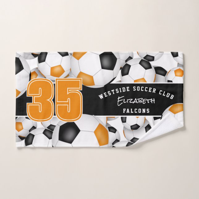 Schwarz-Orange-Teamgeist-Geschenk Viele Fußballbäl Handtuch (Handtuch)