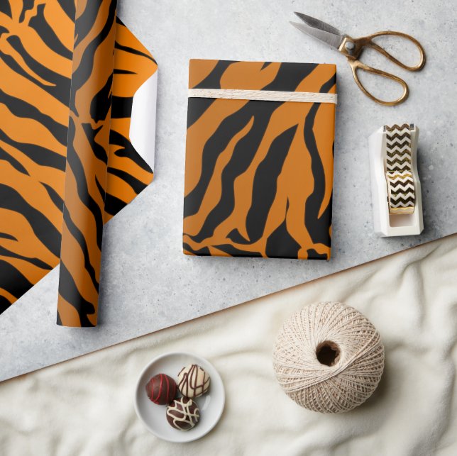 Schwarz-Orange-Tiger-Streifen Tierdruck Geschenkpapier (Kunsthandwerk)