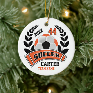Schwarz, Orange und Weiß personalisieren Fußball ⚽ Keramik Ornament