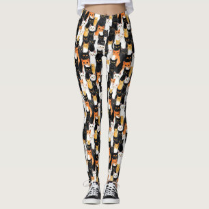 Schwarz-Orange-weiße Katzen Leggings