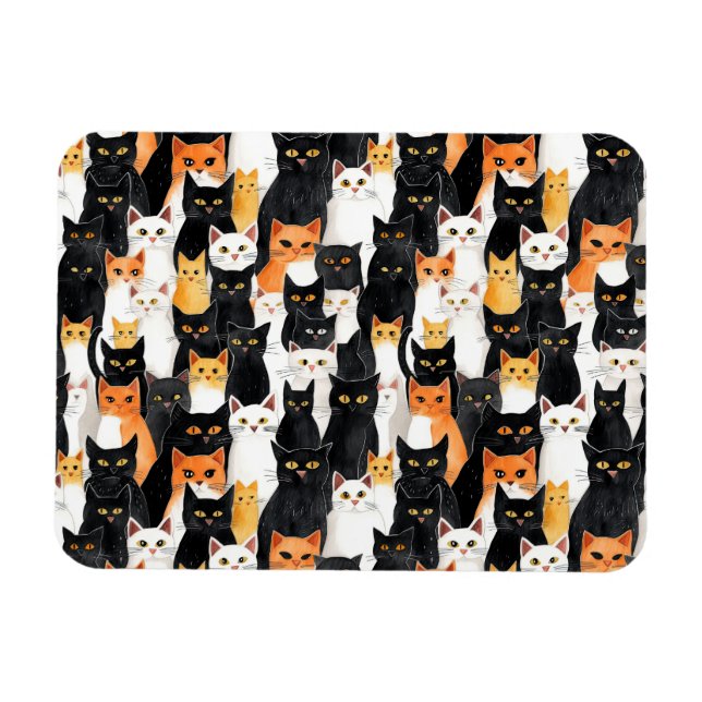 Schwarz-Orange-weiße Katzen Magnet (Horizontal)