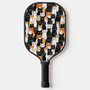 Schwarz-Orange-weiße Katzen Pickleball Schläger
