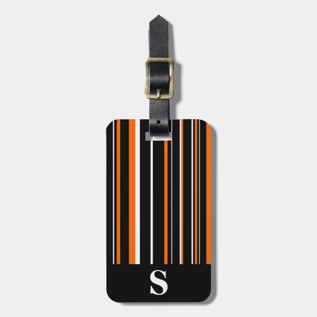 Schwarz, orange, weißer Strichcodestreifen Gepäckanhänger (Vorderseite vertikal)