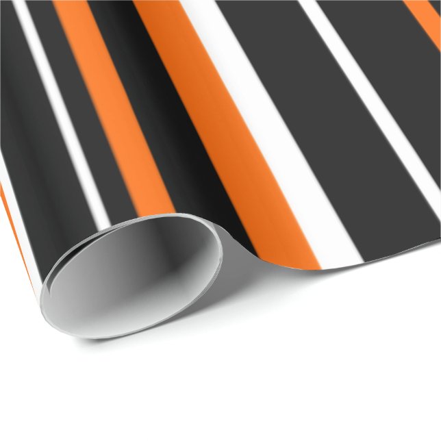 Schwarz, orange, weißer Strichcodestreifen Geschenkpapier (Rolleneckpunkt)