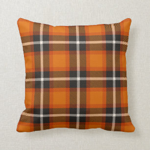 Schwarz-Orange-Weißtartan-Kariertes Muster Herbst Kissen