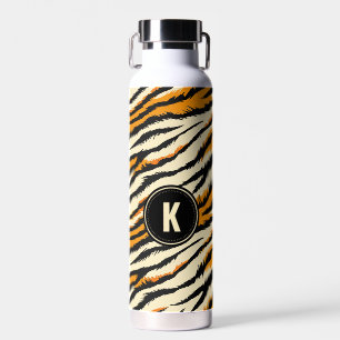 Schwarz-orangefarbenes Tiger-Muster-Monogramm Trinkflasche