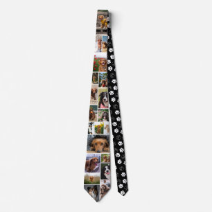 Schwarz Paw Print Pattern Dog FotoCollage Krawatte