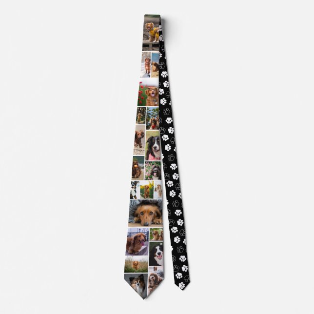 Schwarz Paw Print Pattern Dog FotoCollage Krawatte (Vorderseite)