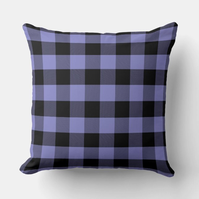 Schwarz/Periwinkle Buffalo Kariertes Muster wirbel Kissen (Vorderseite)