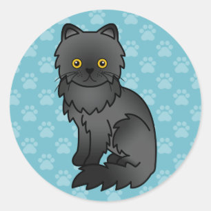 Schwarz-Persischer Katzen-Cartoon-Illustration auf Runder Aufkleber