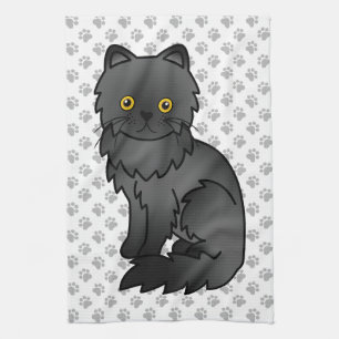 Schwarz-Persischer Niedlicher Cartoon Katze Illust Geschirrtuch