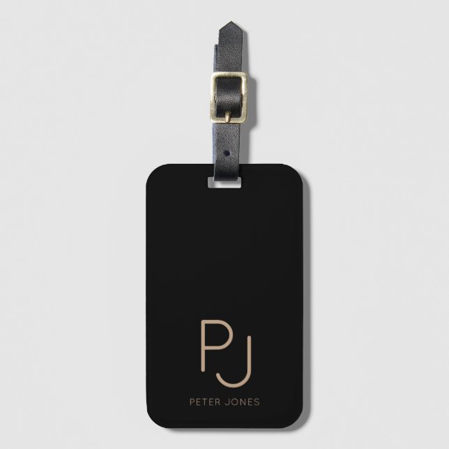 Schwarz-Personalisiert-Monogramm-Initialen Mit Mon Gepäckanhänger (Vorderseite Vertikal)