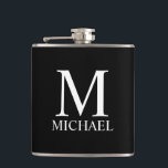 Schwarz-Personalisiert-Monogramm und Name Flachmann<br><div class="desc">Personalisiert Monogram und Name Gift verfügen über personalisierte Monogramm und einen Namen im klassischen Serif-Schriftart auf schwarzem Hintergrund. Perfekt als Urlaubsgeschenk,  Vatertagsgeschenk,  Wiedersehen-Favoriten,  Dankeschön für Trauzeugen und Geschenk für alle besondere Anlässe.</div>