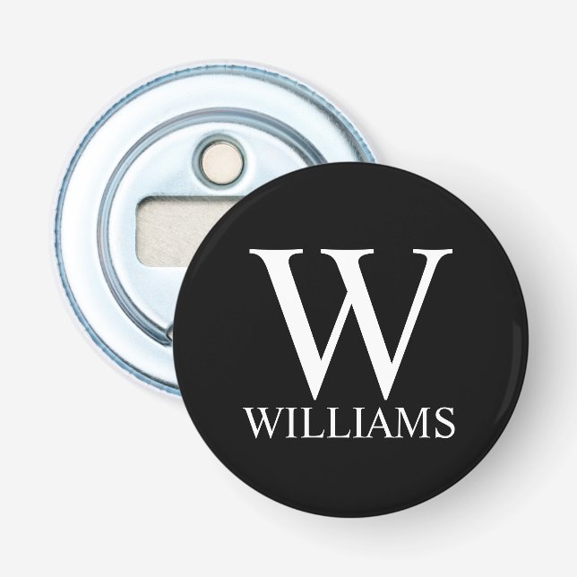 Schwarz-Personalisiert-Monogramm und Name Flaschenöffner (Vorderseite)