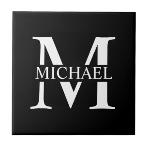Schwarz-Personalisiert-Monogramm und Name Fliese