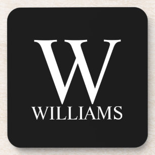 Schwarz-Personalisiert-Monogramm und Name Getränkeuntersetzer