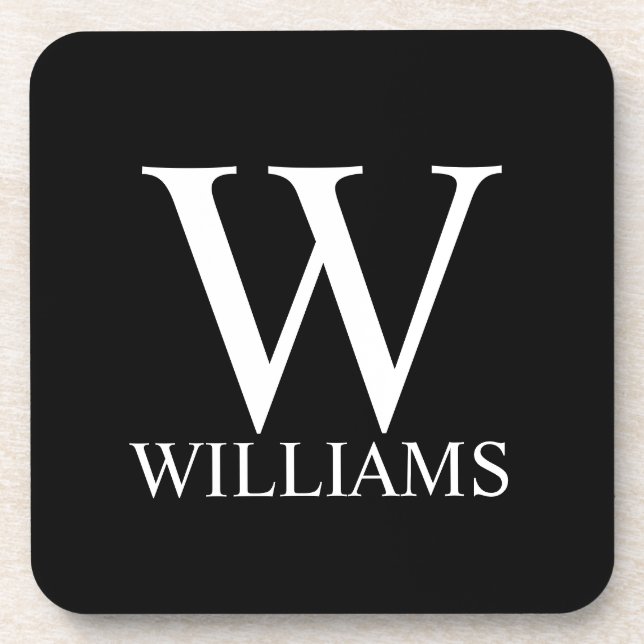 Schwarz-Personalisiert-Monogramm und Name Getränkeuntersetzer (Vorderseite)