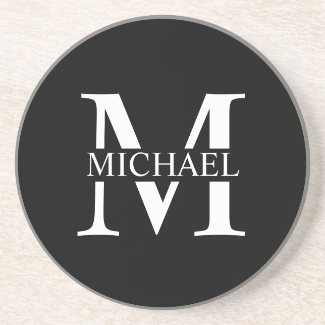 Schwarz-Personalisiert-Monogramm und Name Getränkeuntersetzer (Vorne)