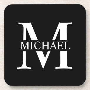 Schwarz-Personalisiert-Monogramm und Name Getränkeuntersetzer