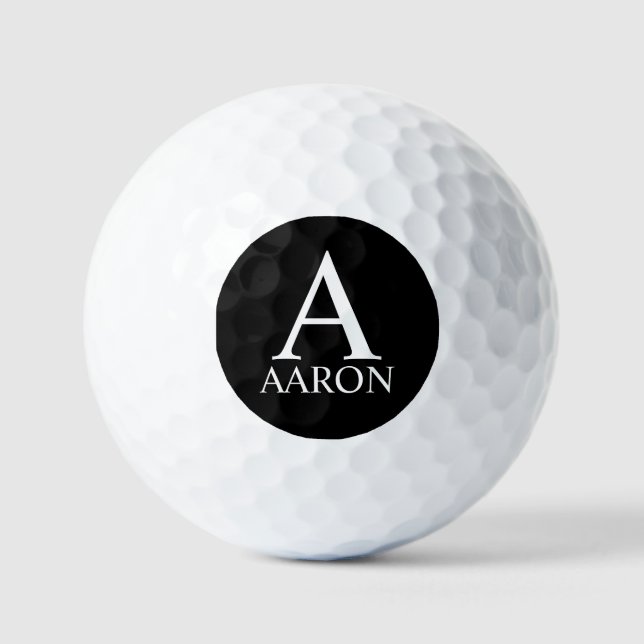 Schwarz-Personalisiert-Monogramm und Name Golfball (Vorderseite)