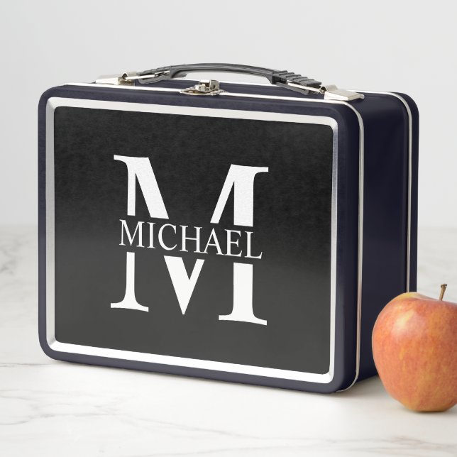 Schwarz-Personalisiert-Monogramm und Name Metall Brotdose (Beispiel)