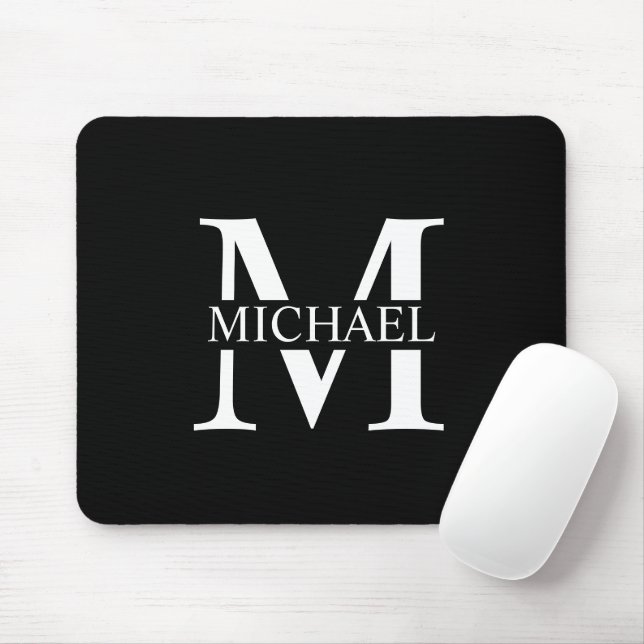 Schwarz-Personalisiert-Monogramm und Name Mousepad (Mit Mouse)
