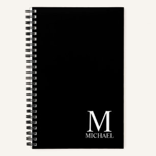 Schwarz-Personalisiert-Monogramm und Name Notizbuch