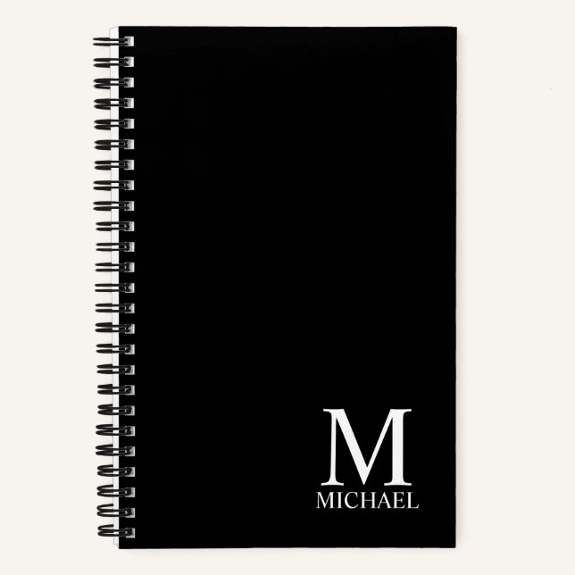 Schwarz-Personalisiert-Monogramm und Name Notizbuch (Vorderseite)