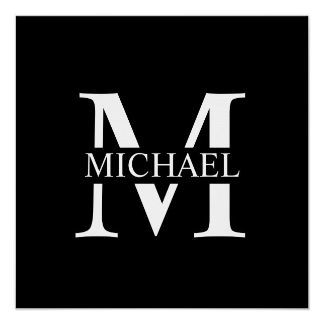 Schwarz-Personalisiert-Monogramm und Name Poster (Vorderseite)