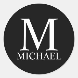 Schwarz-Personalisiert-Monogramm und Name Runder Aufkleber