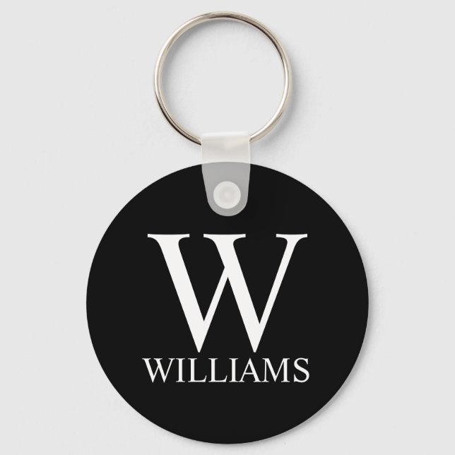 Schwarz-Personalisiert-Monogramm und Name Schlüsselanhänger (Vorderseite)
