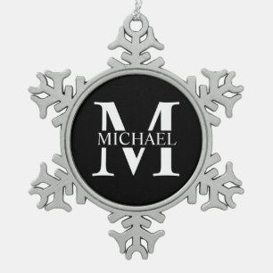 Schwarz-Personalisiert-Monogramm und Name Schneeflocken Zinn-Ornament