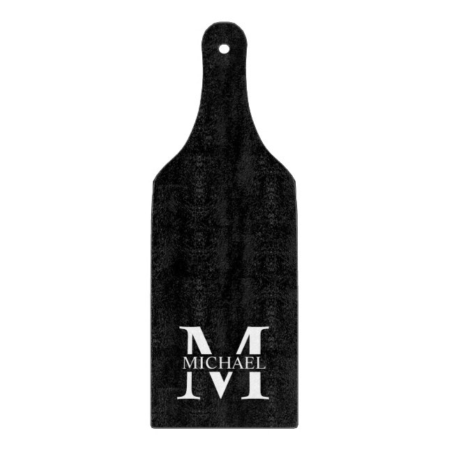 Schwarz-Personalisiert-Monogramm und Name Schneidebrett (Vorderseite)